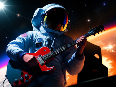 Spaceman Playing Guitar On Stage In Front Of School Kids 1176443962