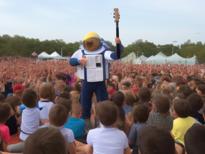 Spaceman Playing Guitar On Stage In Front Of School Kids 4091415442